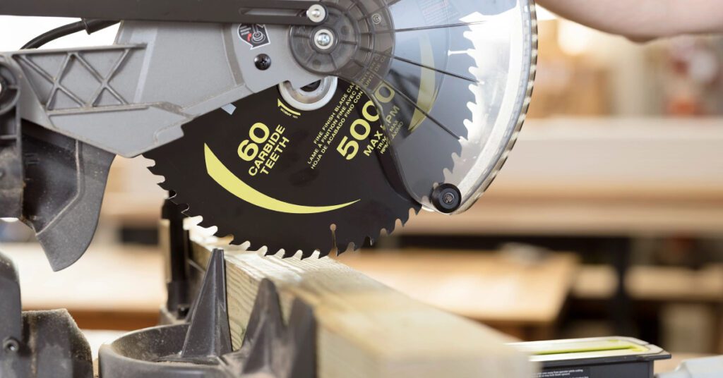 close up of miter saw blade