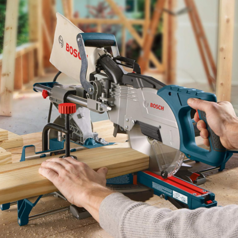 BOSCH 8-1/2 Inch Single Bevel Sliding Compound Miter Saw, Blue in situation